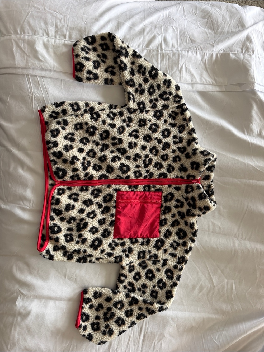 Old Navy Leopard Print Fleece Jacket with Red Trim